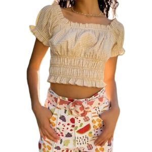 LISA SAYS GAH |  Marta Gingham Print Smocked Crop Top in Size XS